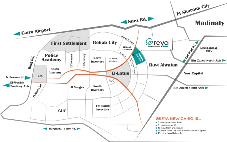 Greya New Cairo كمبوند جريا خريطة موقع جريا التجمع الخامس