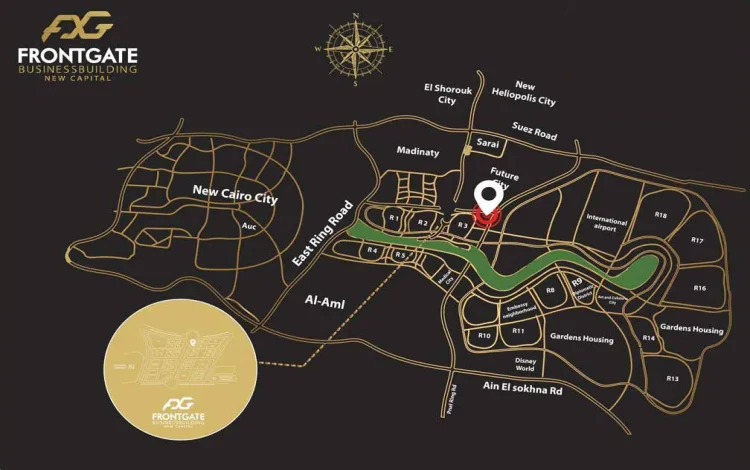 Front Gate New Capital خريطة موقع فرونت جيت في العاصمة الإدارية الجديدة
