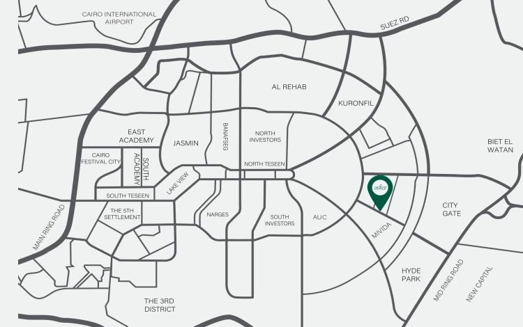 Aster Residence New Cairo خريطة توضيحية لموقع كمبوند استر التجمع الخامس