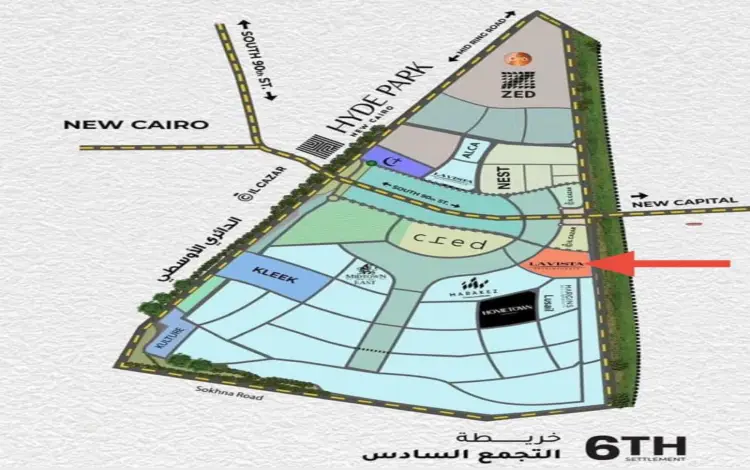 موقع كمبوند الباتيو ريفا التجمع السادس