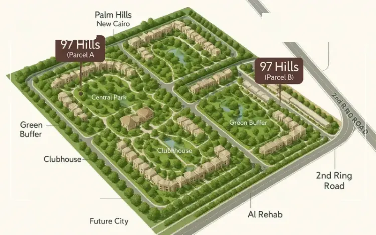 كمبوند 97 هيلز القاهرة الجديدة ماستر بلان وتصميم كمبوند 97 هيلز التجمع الخامس